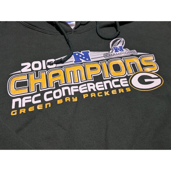 GREEN BAY PACKER Pull Over Hoodie Mens Large 2010 CHAMPIONS NFC Gildan - Picture 2 of 5